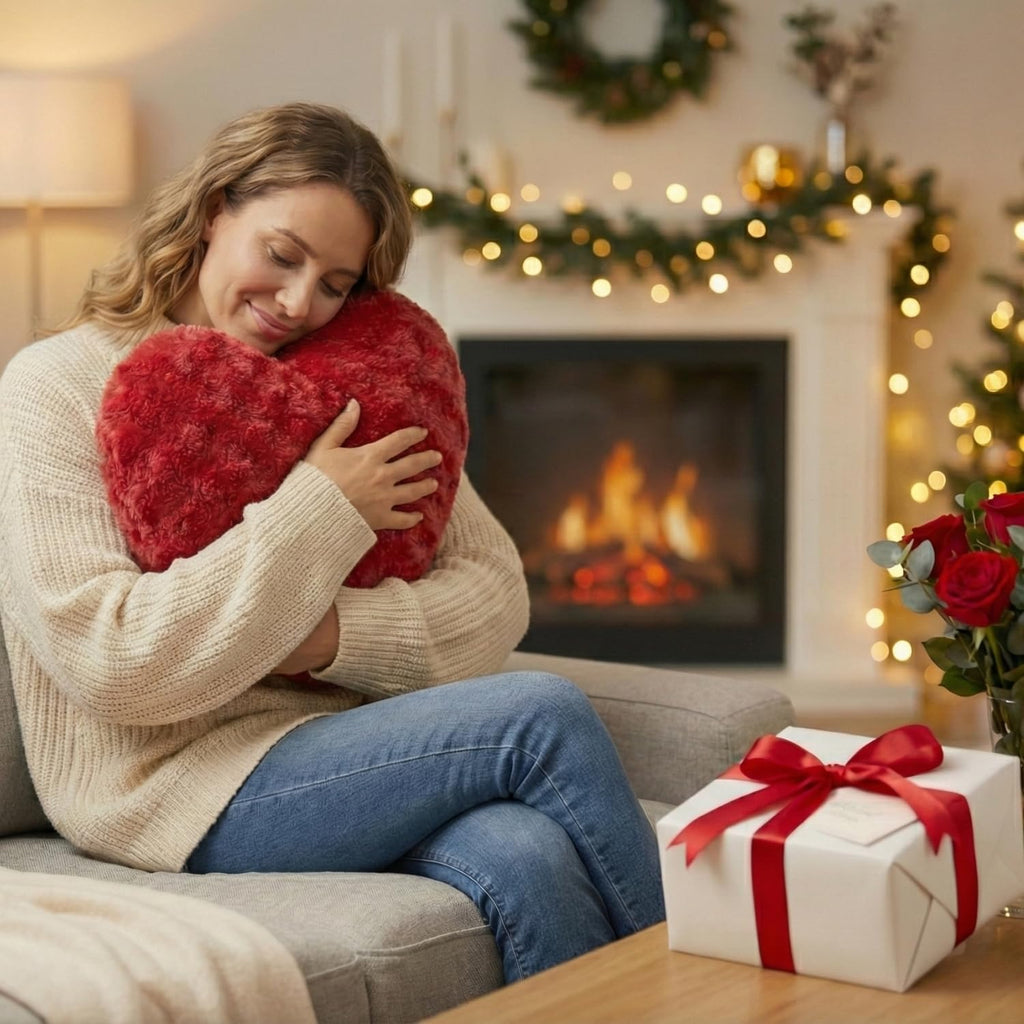 DaDa Bedding Luxury Romantic Valentine Heart Shaped Red Throw Pillow - 16” x 14”
