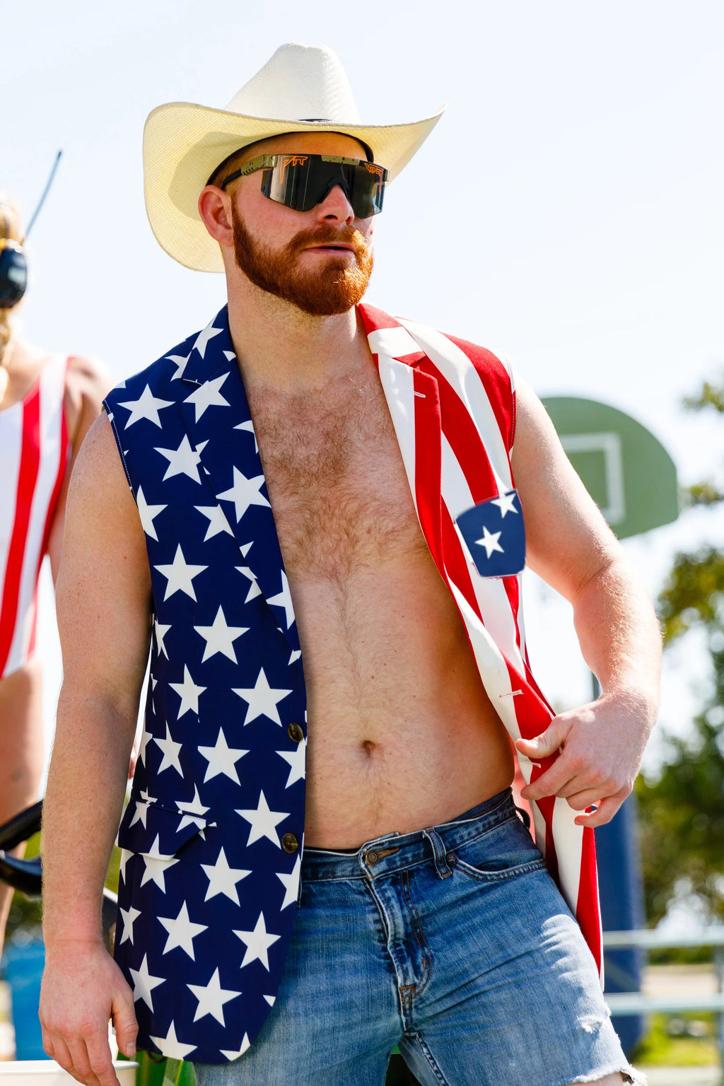 American Flag 2pc Casual Button Up Shirt and Swim Trunks Men's Beach Leisure Suit Outfit