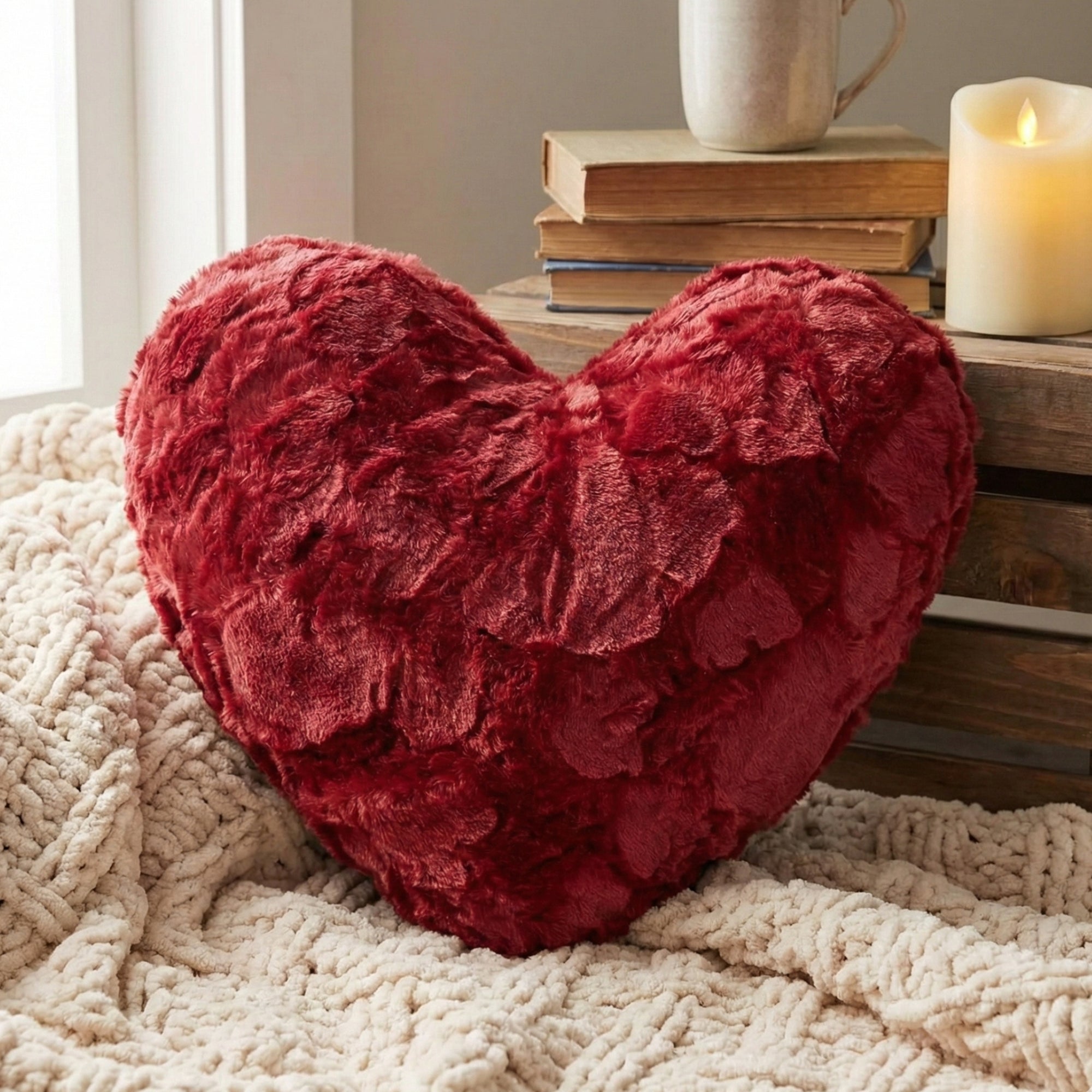DaDa Bedding Luxury Romantic Valentine Heart Shaped Red Throw Pillow - 16” x 14”