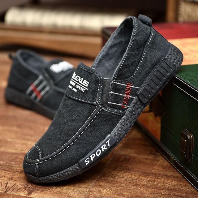Summer Slip On Men's Casual Shoes Rubber Solid Mens Canvas Shoes Lightweight Waterproof Flat Casual Sneakers Loafer Shoes Casual Canvas Indoor Loafers