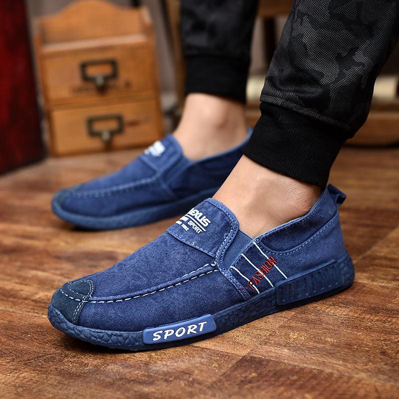 Summer Slip On Men's Casual Shoes Rubber Solid Mens Canvas Shoes Lightweight Waterproof Flat Casual Sneakers Loafer Shoes Casual Canvas Indoor Loafers