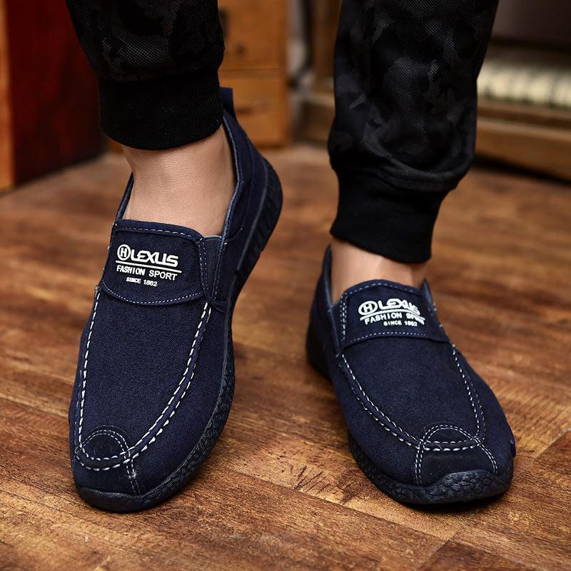 Summer Slip On Men's Casual Shoes Rubber Solid Mens Canvas Shoes Lightweight Waterproof Flat Casual Sneakers Loafer Shoes Casual Canvas Indoor Loafers